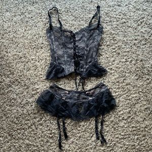 Victoria Secret Black Lace Corset Set